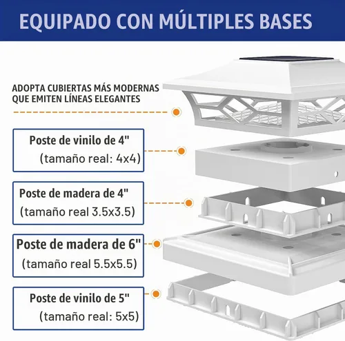 Vista 5 de VOLISUN Luz Solar para Poste Impermeable al Aire Libre: Cambio de Color RGB - Luces Intermitentes de Tapa Solar para Cerca 4 Unidades Blancas