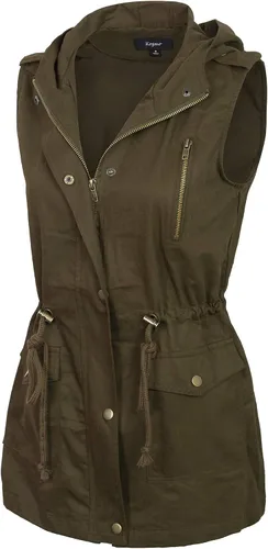 Vista 3 de KOGMO Chaleco militar Anorak con capucha para mujer, con cremallera, talla de EE. UU. (S-XL)