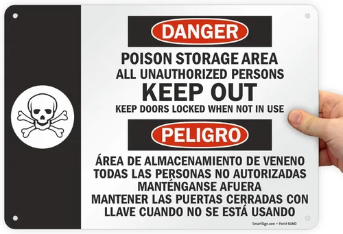 Vista 6 de SmartSign Letrero bilingüe "Danger - Poison Storage Area" Aluminio de 7" x 10