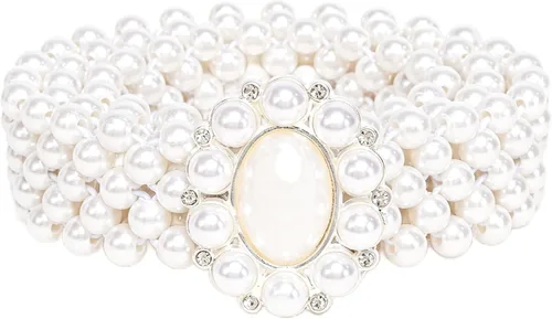 Vista 13 de Dubulle Cinturón de perlas de mujer Cadena de cintura blanca elástica para Blanco crema