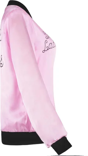 Vista 4 de DuyaJoinX Chaqueta de satén rosa de los años 50 para mujer y niña, cuello negro, disfraz vintage de Halloween con bufanda de cuello de lunares