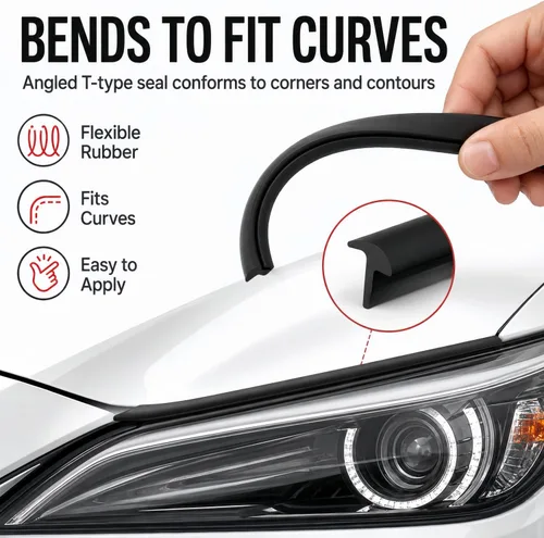 Vista 3 de Burlete universal para automóvil de 16.5 pies, borde de goma en forma de T (0.197 x 0.276 in), tira de sellado automotriz autoadhesiva