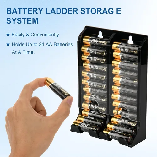 Vista 3 de Soporte organizador de baterías AA, dispensador de acrílico con capacidad para 22 baterías, organizador de montaje en pared, contenedor pequeño