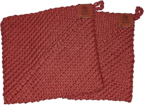 Vista 11 de Soportes para ollas de ganchillo hechos a mano, colección de color sólido, algodón de 6 x 6 pulgadas, resistentes al calor, doble capa, lazo