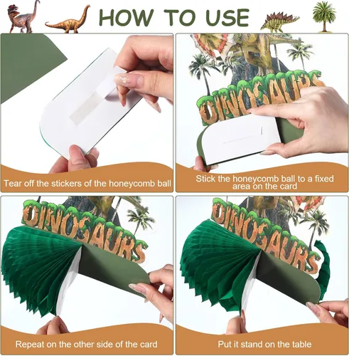 Vista 4 de Aoriher 14 piezas de centro de mesa de dinosaurio con forma de panal de abeja, decoraciones de fiesta de cumpleaños de dinosaurio, decoración