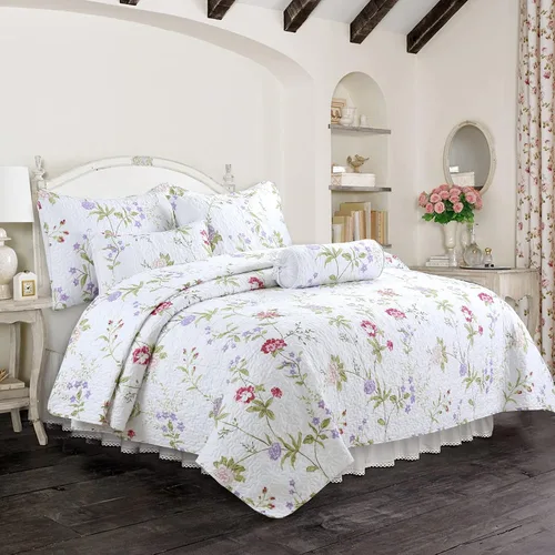 Vista 4 de Blue Cotton 3-Piece Reversible Floral Paisley Quilt Bedding Set by Cozy Line Home Fashions