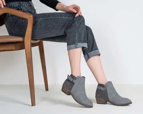 Vista 2 de Jeossy Botas cortas de tobillo para mujer, botas vaqueras de tacón bajo grueso occidental 9617 con cremallera