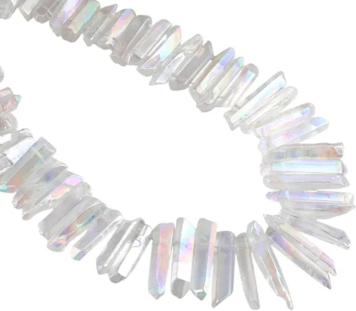 Vista 27 de mookaitedecor Cuentas sueltas de cristal de cuarzo de roca con revestimiento de titanio, puntas de cristal, púas, perforadas en la parte superior