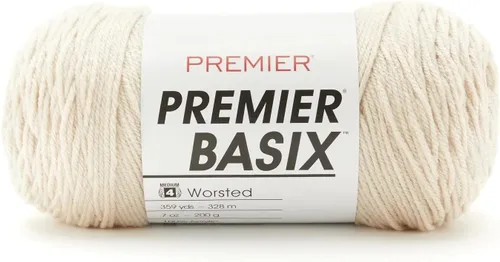 Vista 23 de Premier Yarns Basix, hilo de estambre sólido, hecho de acrílico, hilo ideal para ganchillo y tejido, color blanco, 359 yardas