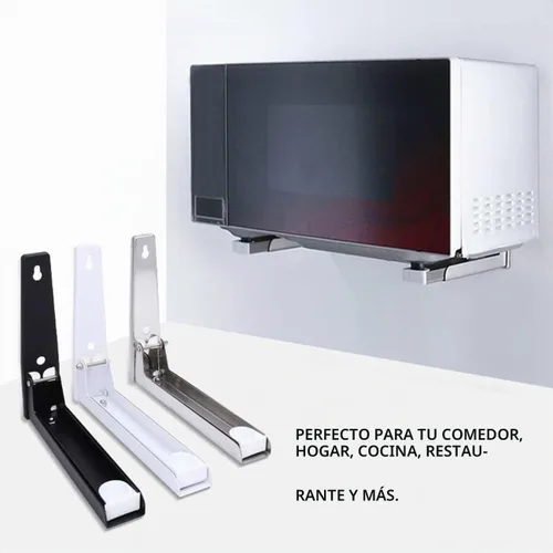 Vista 8 de Soporte de montaje para microondas, soporte plegable retráctil para horno de microondas montado en la pared, soporte para accesorios de cocina