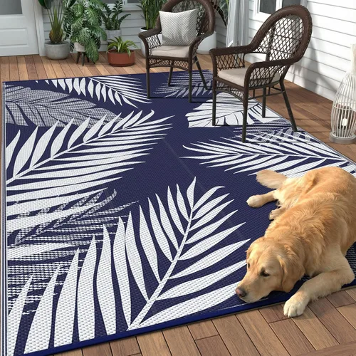 Vista 56 de GENIMO - Alfombra para exteriores de 6 x 9 pies, para patio, espacios amplios, reversible, de pajillas de plástico, alfombra impermeable para Azul