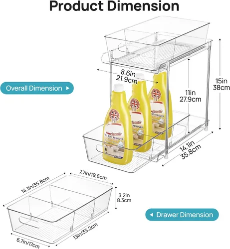 Vista 2 de Vtopmart Paquete de 2 organizadores de plástico más grandes para baño y cocina debajo del fregadero (M-superior)