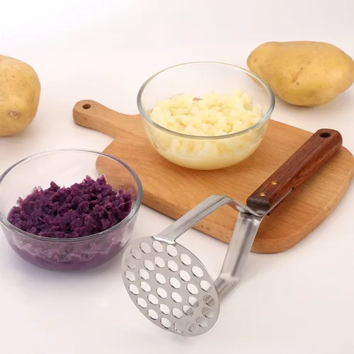 Vista 5 de Triturador de patatas mejorado, acero inoxidable, resistente, mango antideslizante, no es fácil de doblar, fácil de usar, construcción resistente