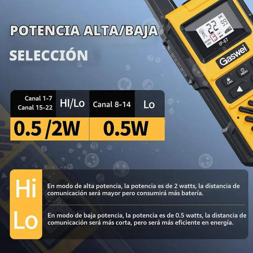 Vista 3 de Gaswei G1pro Walkie Talkie de largo alcance IP67 impermeable 22 canales