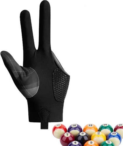 Vista 7 de Guantes de billar de 3 dedos, guantes de billar para mano izquierda y diestra, transpirables, antideslizantes, para billar Mano izquierda negra