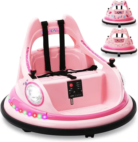 Vista 14 de coche chocón de 12V para niños pequeños con rueda grande, coche de paseo giratorio de 360° con control remoto, cinturón de seguridad, música, luces