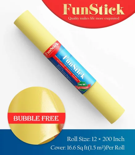 Vista 7 de FunStick Papel Tapiz Amarillo Brillante Adhesivo y Despegable para Dormitorio de Niños Papel de Contacto Amarillo Mate Despegar y Pegar Papel Tapiz