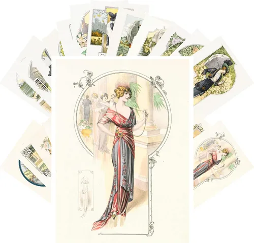 Vista 11 de PIXILUV Postales vintage (24 piezas de 4 x 6 pulgadas cada una) Retratos pacíficos de Art Nouveau de hermosas mujeres florales en vestidos fluidos