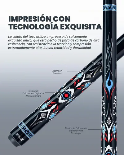 Vista 6 de CRICAL COWCUE 58-Inch Carbon Fiber Pool Cue, Low Deflection, 12.5mm Tip