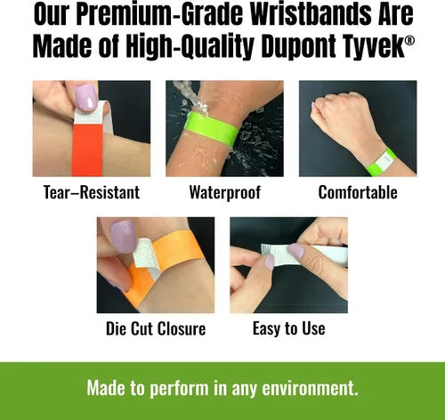 Vista 5 de Tyvek - Pulseras personalizadas de 3/4 de pulgada para eventos - Personalizadas con imagen o logotipo (tipo papel) Personalize w/ Clipart Text &