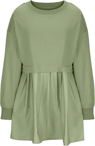 Vista 2 de Sudadera plisada fluida para mujer, vestido de sudadera de gran tamaño, cuello redondo, manga larga, sin botones, Ofertas de de C-green