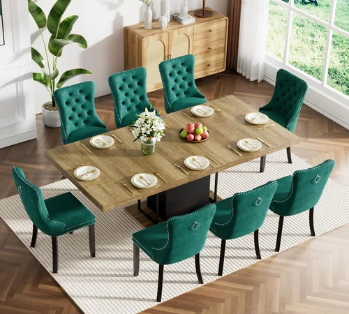 Vista 10 de HomVent - Juego de mesa de comedor extensible de mármol sintético blanco para 4 63"-79" Extendable Dining Room Table Set with 4 Velvet Chairs