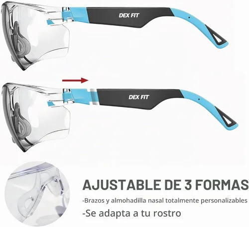 Vista 5 de DEX FIT Safety Glasses SG210 Series - Anti-Fog & Scratch Resistant Z87.1 Certified, Adjustable Temples Azul