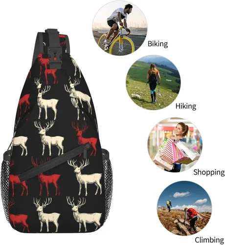 Vista 5 de Small Crossbody Bags for Women Men - Vintage Elk Red White Print Adjustable Shoulder Bag Fanny Packs Belt Sling Bag Crossbody Purses Backpack for