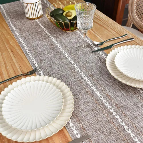 Vista 5 de Camino de mesa rústico de granja con rayas trenzadas, decoración de mesa bordada para cocina, sala de estar, comedor, vacaciones y fiesta, café, 13