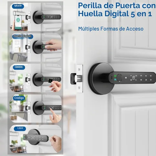 Vista 2 de Foxgard - Cerradura inteligente de huellas dactilares para puerta: Perilla de puerta biométrica de 5 en 1 con impresión digital - Perilla de puerta