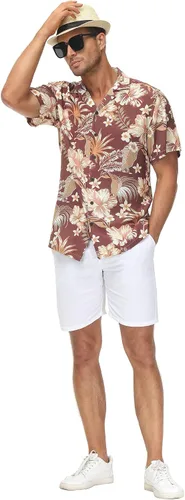 Vista 4 de MCEDAR Hawaiian Shirt for Men Regular Fit Short Sleeve Button Down Summer Beach Tropical Aloha Shirts S-3XL