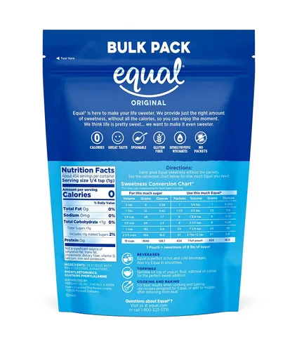 Vista 2 de Equal edulcorante de 0 calorías, edulcorante en polvo de aspartamo y acesulfamo-K, alternativa al azúcar sin calorías, sin eritritol, bolsa a granel