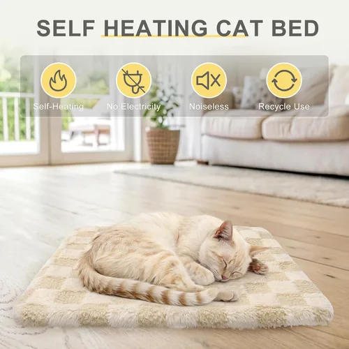 Vista 5 de BEAUTYZOO Cama para Gatos Autocalentable, Paquete de 4 Camas Calentadas para Gatos, Almohadilla de Calentamiento de Lámina Térmica de Felpa Extra