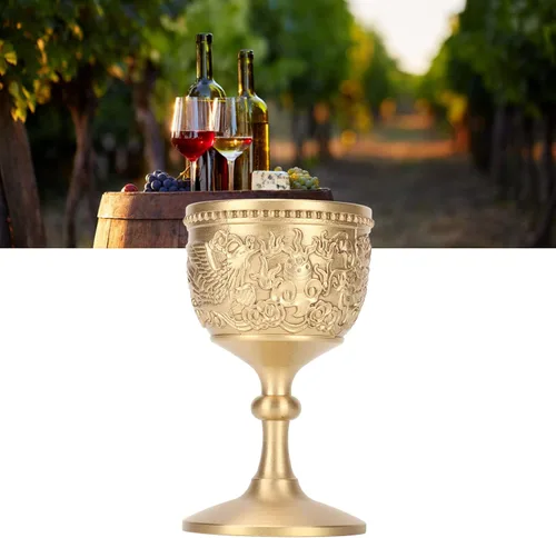 Vista 9 de Honio Copa de oro, diseño en relieve retro elegante copa de vino de latón para banquete