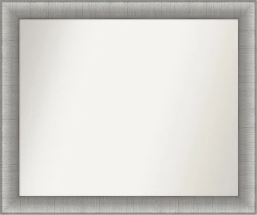 Vista 73 de Amanti Art Espejo de baño plateado para sobre el fregadero, 28 x 37 pulgadas, elegante espejo rectangular de peltre cepillado, marco de madera