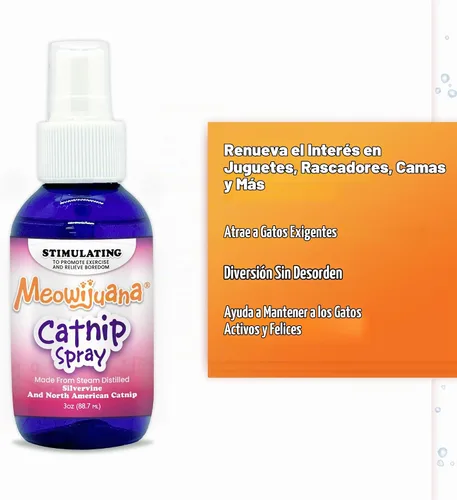 Vista 4 de Meowijuana Catnip & Silvervine Spray for Cats, 3 oz Dual-Herb Mist
