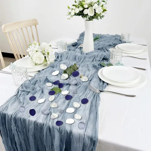 Vista 4 de Emivery Pétalos de rosa de seda, 300 pétalos de flores azul polvoriento, con bolsa de organza, pétalos de dispersión de flores para boda, pasillo