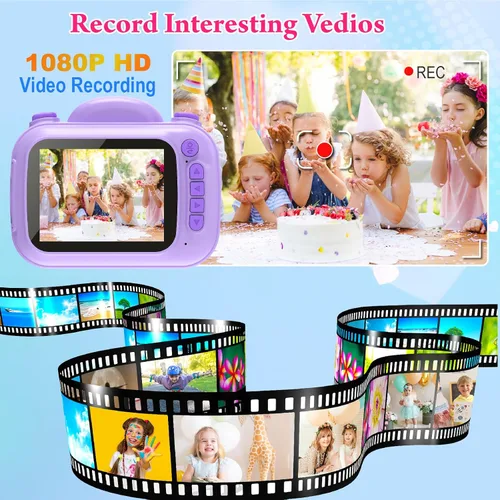 Vista 3 de Cámara de impresión instantánea para niños, cámara digital instantánea para niños de 3.5 pulgadas con fotos y videos HD de 1080P, regalos