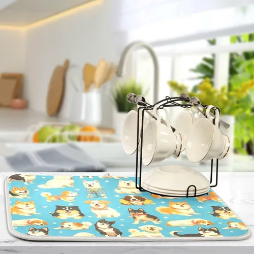 Vista 5 de Wfrish Tapete de secado de platos para perros y cachorros, tapete de secado con lazo para colgar, tapete escurridor de platos absorbente, tapete