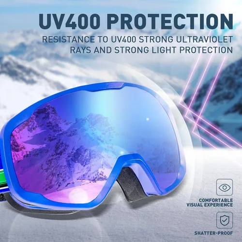 Vista 4 de KAPVOE Kids Ski Goggles Boys Girls Snowboard Glasses Snow Sports for Children Age 4-12, Anti Fog, UV Protection, K723