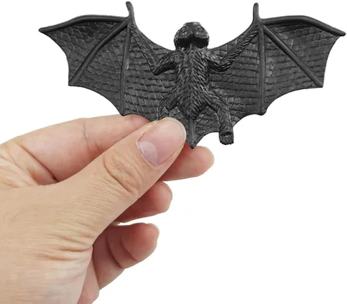 Vista 4 de SaktopDeco Murciélagos negros de 4 pulgadas, decoración de Halloween, mini murciélago 3D, juguete de plástico para fiesta, murciélagos artificiales