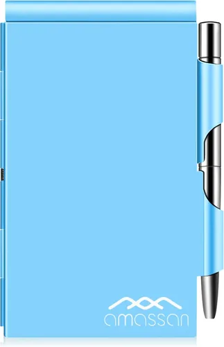 Vista 15 de Cuaderno pequeño de metal, mini bloc de notas, bloc de notas de bolsillo pequeño, estuche de aluminio con mini bolígrafo de metal y hojas de 60