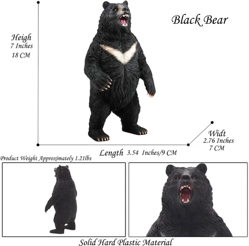 Vista 5 de Juguete de oso negro para niños, figura de juguete de oso safari, figura de acción de animales salvajes, ideal para regalo de niños, premios