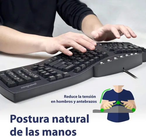 Vista 2 de Perixx PERIBOARD-512B ES - Teclado USB Ergonómico, 19.094x9.291x1.732 in - Negro - QWERTY Español, Negro