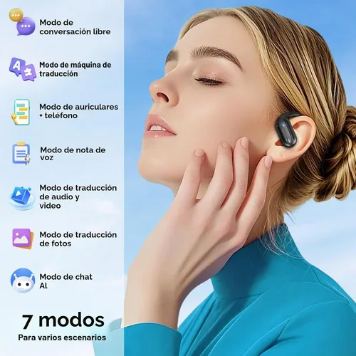 Vista 3 de Auriculares de Traducción AI en Tiempo Real – Auriculares Traductor de 164 Idiomas, Auriculares Bluetooth Inalámbricos 4-en-1 con Audifonos negro
