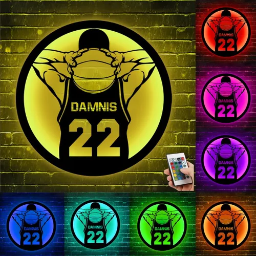 Vista 14 de Arte de Pared de Metal Personalizado de Béisbol con Bandera de EE.UU. con Luz LED, Letrero Personalizado con Nombre de Jugador de Sóftbol Americano