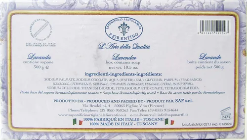 Vista 3 de Saponificio Artigianale Fiorentino Jabón Vegetal Italiano Hidratante 10.5 oz Hecho en Toscana Italia (Lavanda)