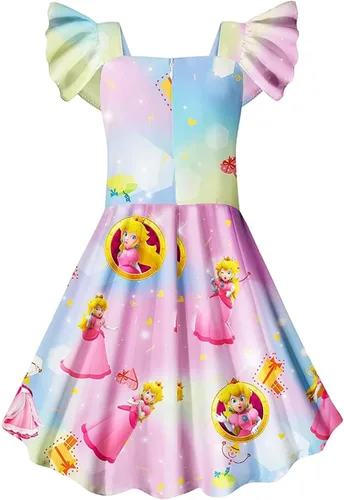 Vista 2 de SHELOVESIT Princess Peach Dress for Girls, Super Bros Dress Outfit Cosplay Costume Halloween and Birthday Party