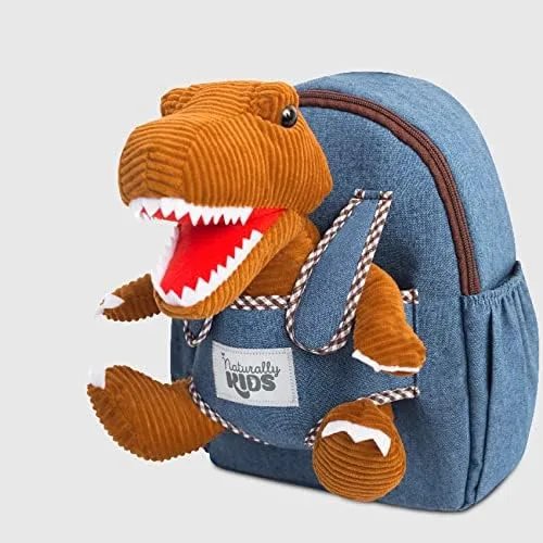 Vista 8 de Naturally KIDS Mochilas - Mochila para niños y niñas con animales de peluche - Regalos para niños y niñas de 3 4 5 años 01 Brown T-rex Mochila