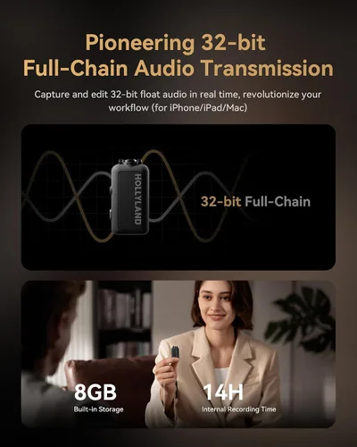 Vista 4 de Micrófono inalámbrico Hollyland Lark MAX 2 para iPhone/Cámara/Android, cancelación de ruido AI, audio de 32 bits de cadena completa, rango de 1115